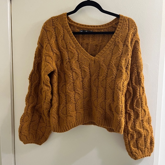 Volcom Bingable Cable Bronze Golden Yellow Knit Sweater - Picture 1 of 5
